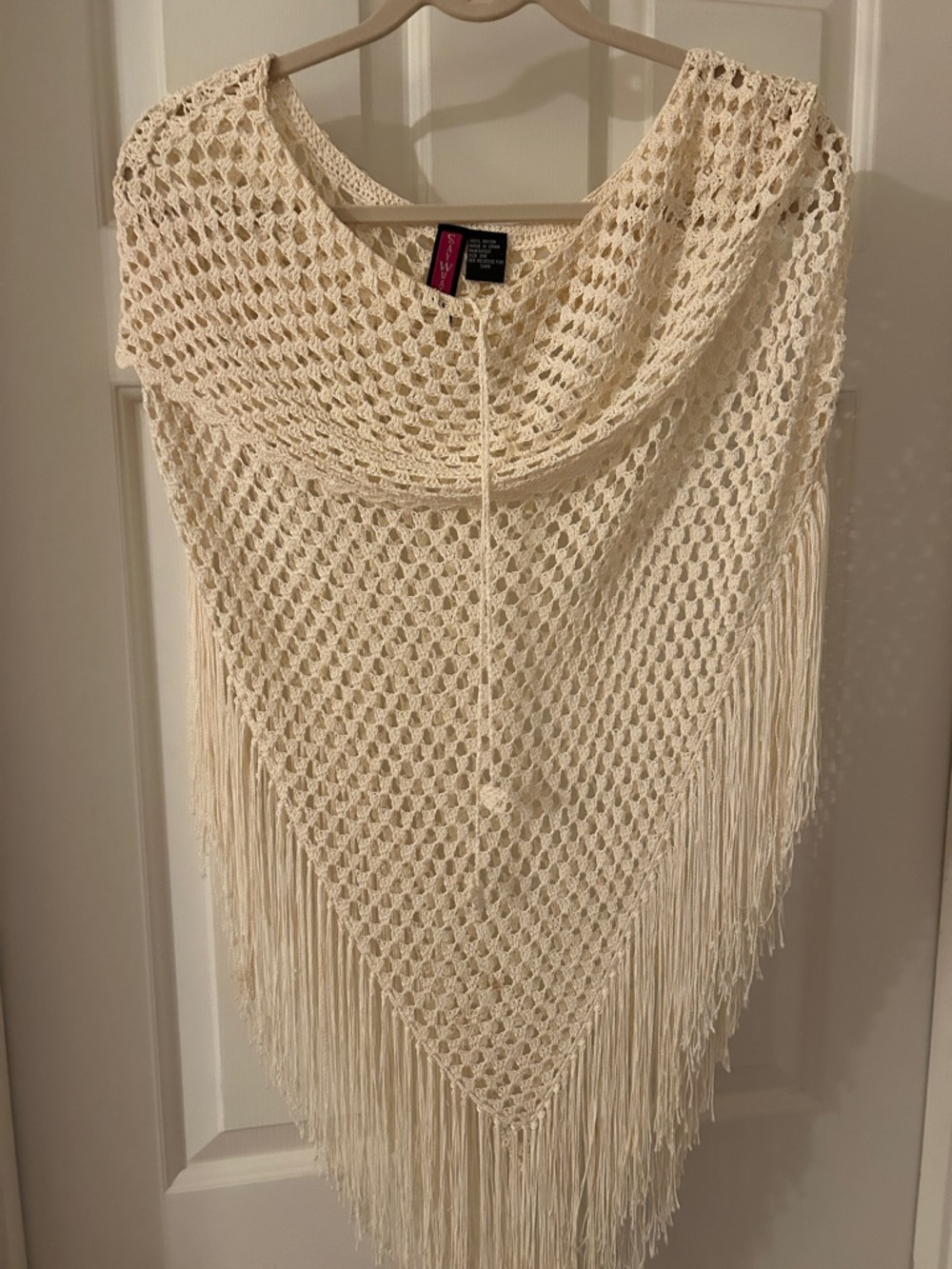 Crochet Fringe Poncho in Cream